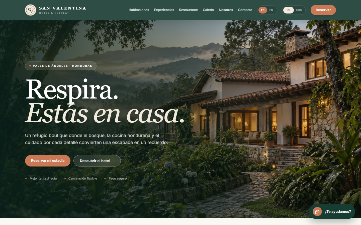 Captura real de la demo San Valentina Hotel & Retreat